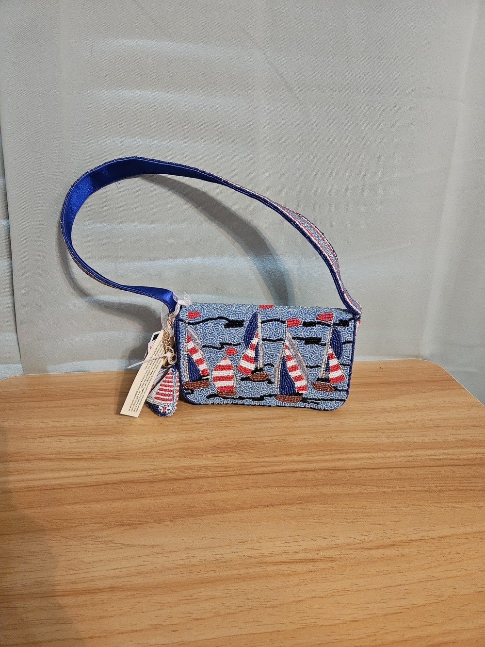Beaded Sailboat Crossbody Bag - Blue